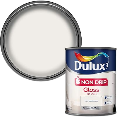 Dulux Non Drip Gloss Paint for Wood and Metal Pure Brilliant White 750ml