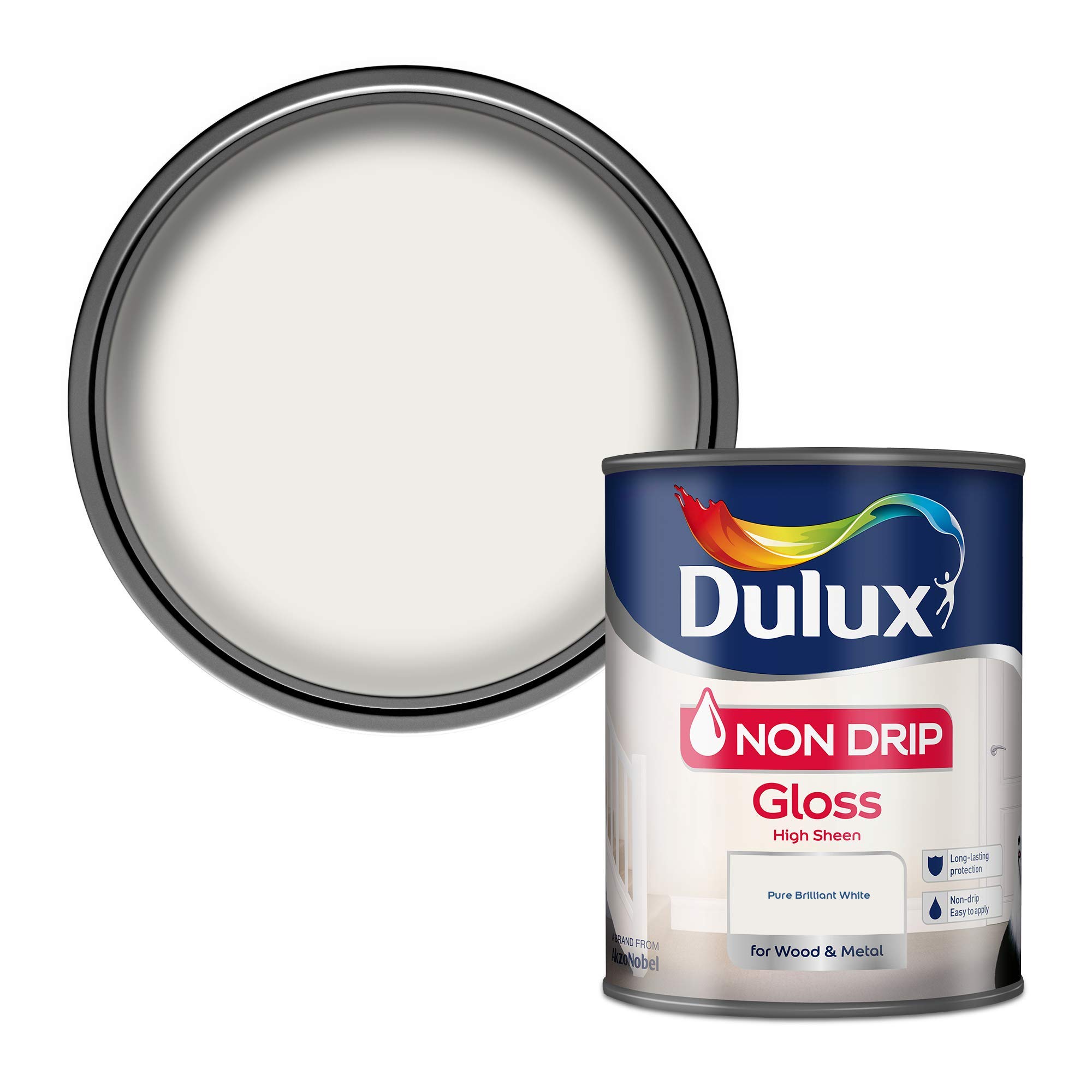 Dulux Non Drip Gloss Paint For Wood And Metal, Pure Brilliant White, 750 ml