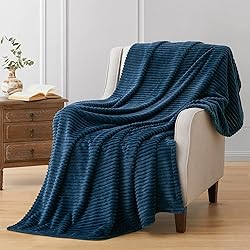 Vessia Flannel Fleece Navy Blue Throw Blanket