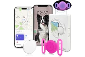 BINGOLAR GPS Tracker for Dogs, Mini GPS Cat Tracker, Dog Tracking tag with Holder, No Monthly Fee, Work with Apple Find My(iOS Only), Dog Tracking Device, Anti-Lost, Finder Tag for Pets/Kids (Luminous-Pink.)