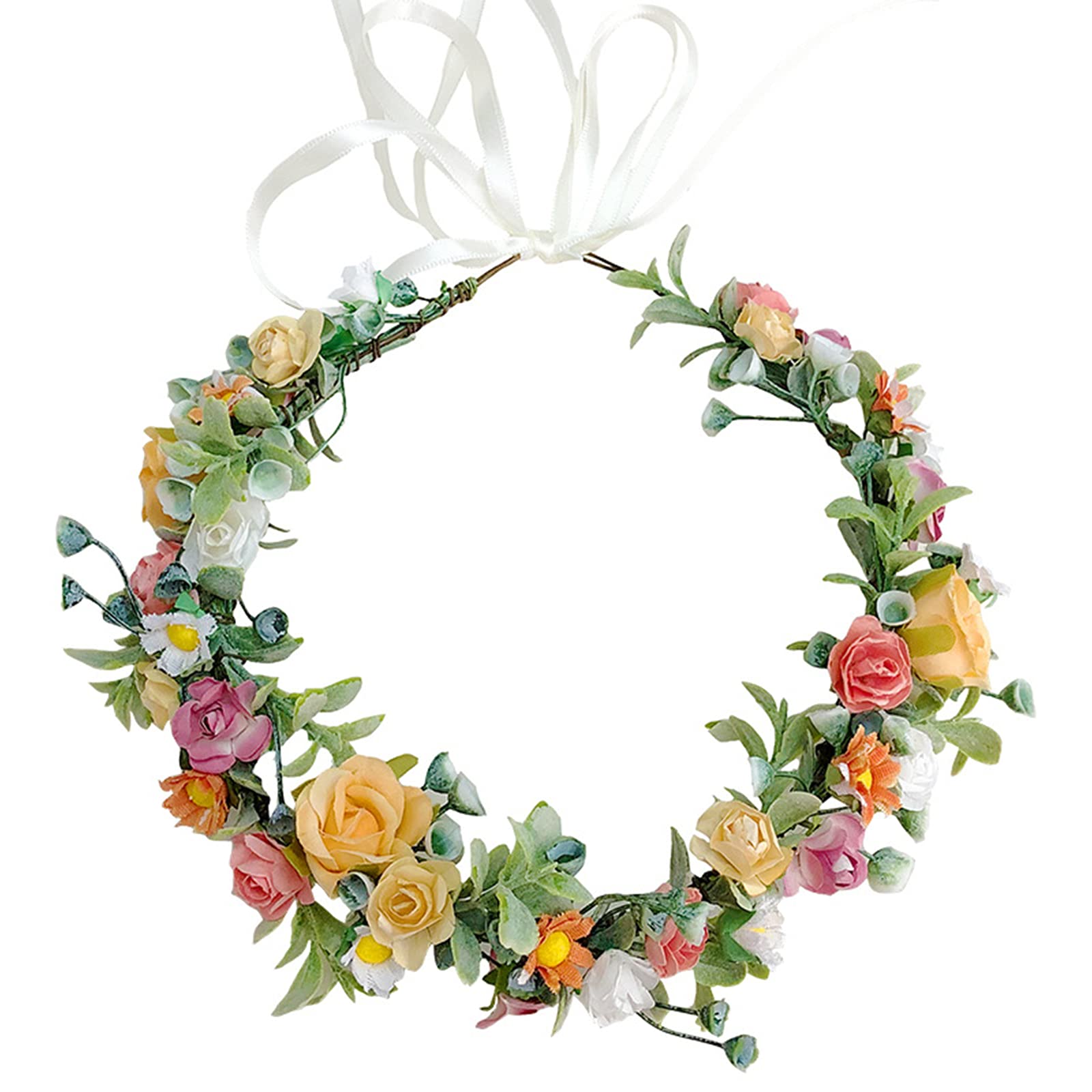 SacJkt Rose Flower Crown, Floral Wreath Headband, Colorful Bohemian Bridal Flower Hair Wreath for Wedding Party