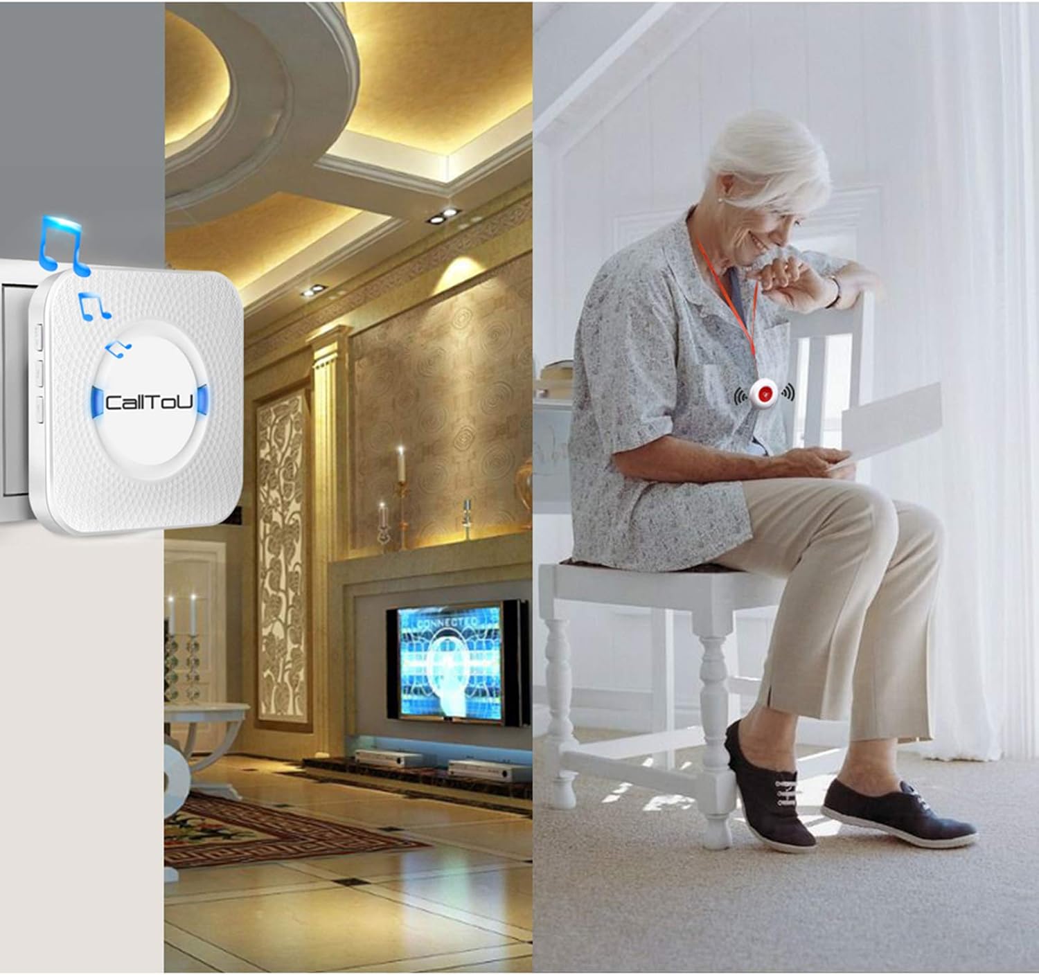 CallToU Wireless Personal Alarms for Elderly Call Button Panic Alarm 500ft Nurse Call Bell Patient SOS System for Home/Personal Caregiver Pager with 2 UK Plug-In Receiver 2 Waterproof Button - Image 3
