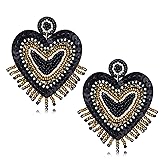 Bead Dangle Earrings for Women Heart Beadeds Dangle Earrings Valentine's Day Rhinestone Heart Earrings Holiday Bead Drop Dangle Earrings Valentine's Day Beadeds Earrings Gift