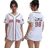 Women 98 Baseball Jersey Country Music Graphic Shirt Cow Bull Skull Tshirt Button Down Vintage Fan Tee Tops