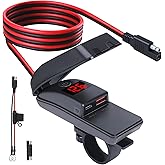 EXTRACTME Motorcycle Phone Charger, 36W Dual USB Type C PD 3.0 & QC 3.0 Motorcycle USB Charger with Voltmeter & ON/Off Switch, Waterproof Fast Charging SAE to USB Adapter for Phone, Tablet, GPS, etc