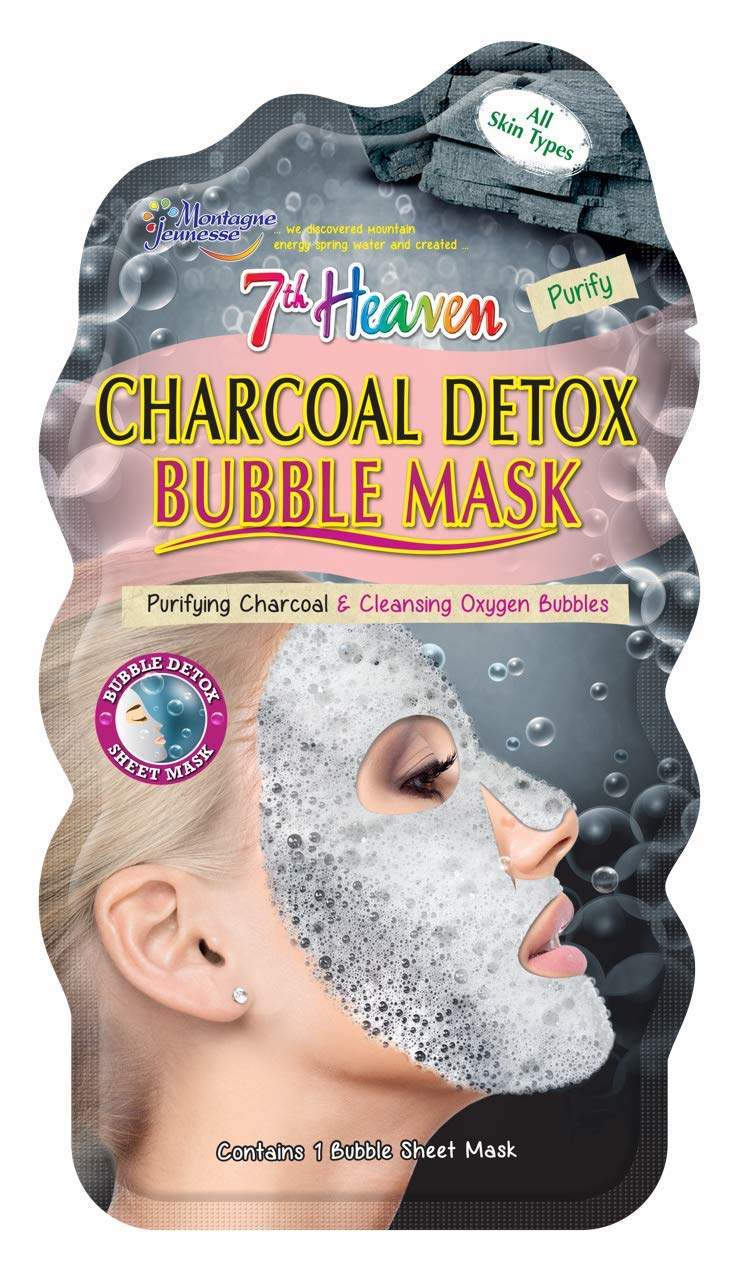 7th Heaven Charcoal Detox Bubble Sheet Mask with Purifying Charcoal, Collected Star Anise and Cleansing Oxygen Bubbles for a Brighter Complexion - Ideal for All Skin Types