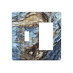 Rustic Tree Bark Blue Wood 2 Gang Single Toggle