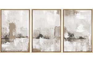 SIGNFORD Framed Canvas Print Wall Art Set Pastel Grunge Paint Stroke Collage Abstract Shapes Illustration Modern Art Decorative Nordic Minimal Zen for Living Room, Bedroom, Office - 24"x36"x3 Natural