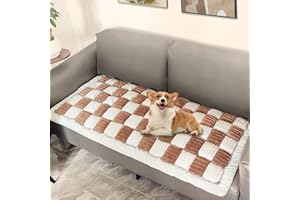 ThinMay Fuzzy Warm Couch Cover Cream-Coloured Large Plaid Square Sofa Cover Anti-Slip Couch Protector for Dogs Cats Pet Hair Resistant Washable Cotton Magic Pet Mat (Plush-Brown-28x71inch)