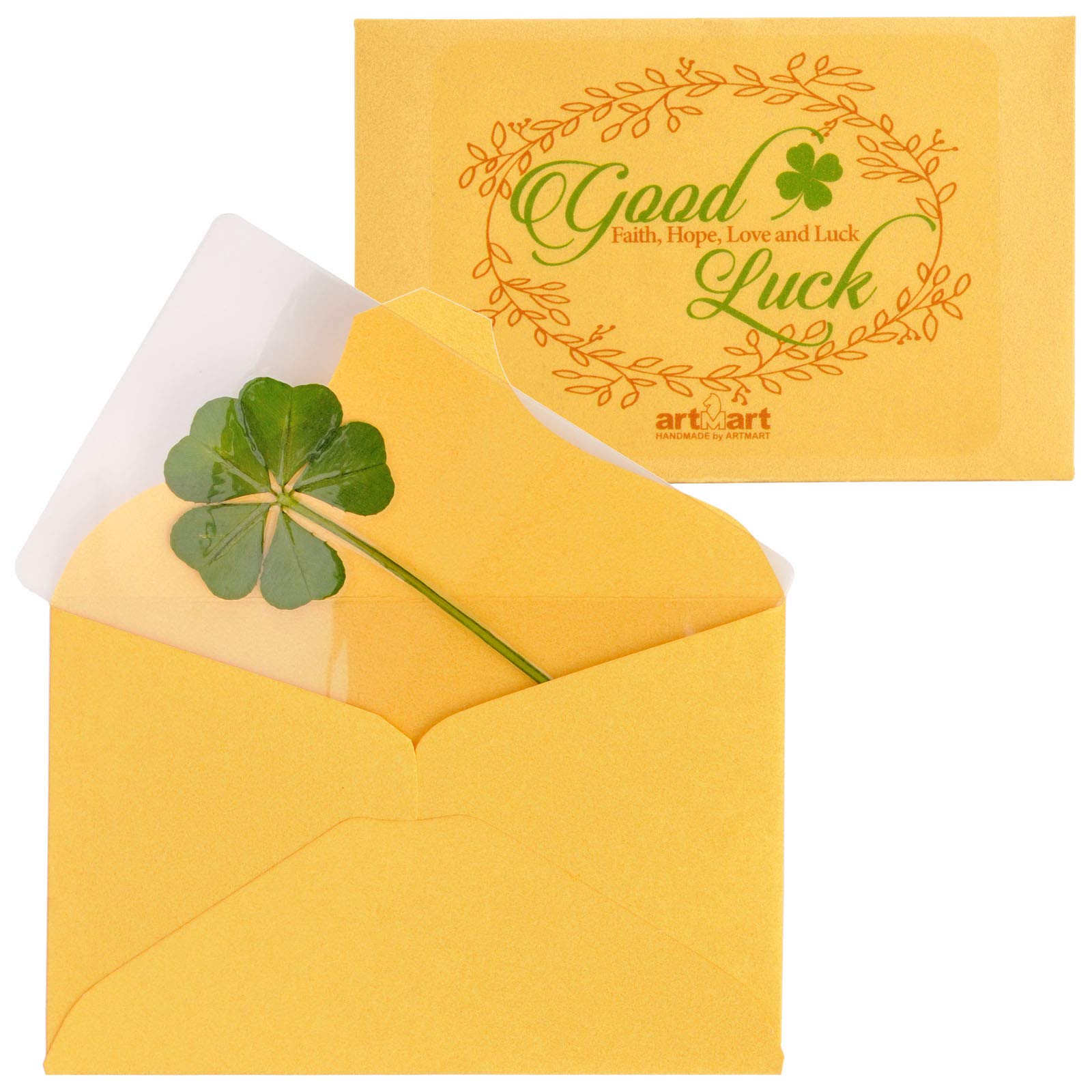 Real Five Leaf Clover Lucky Charm Party Favor Gift Saint Patrick's Day Handmade Greeting Card