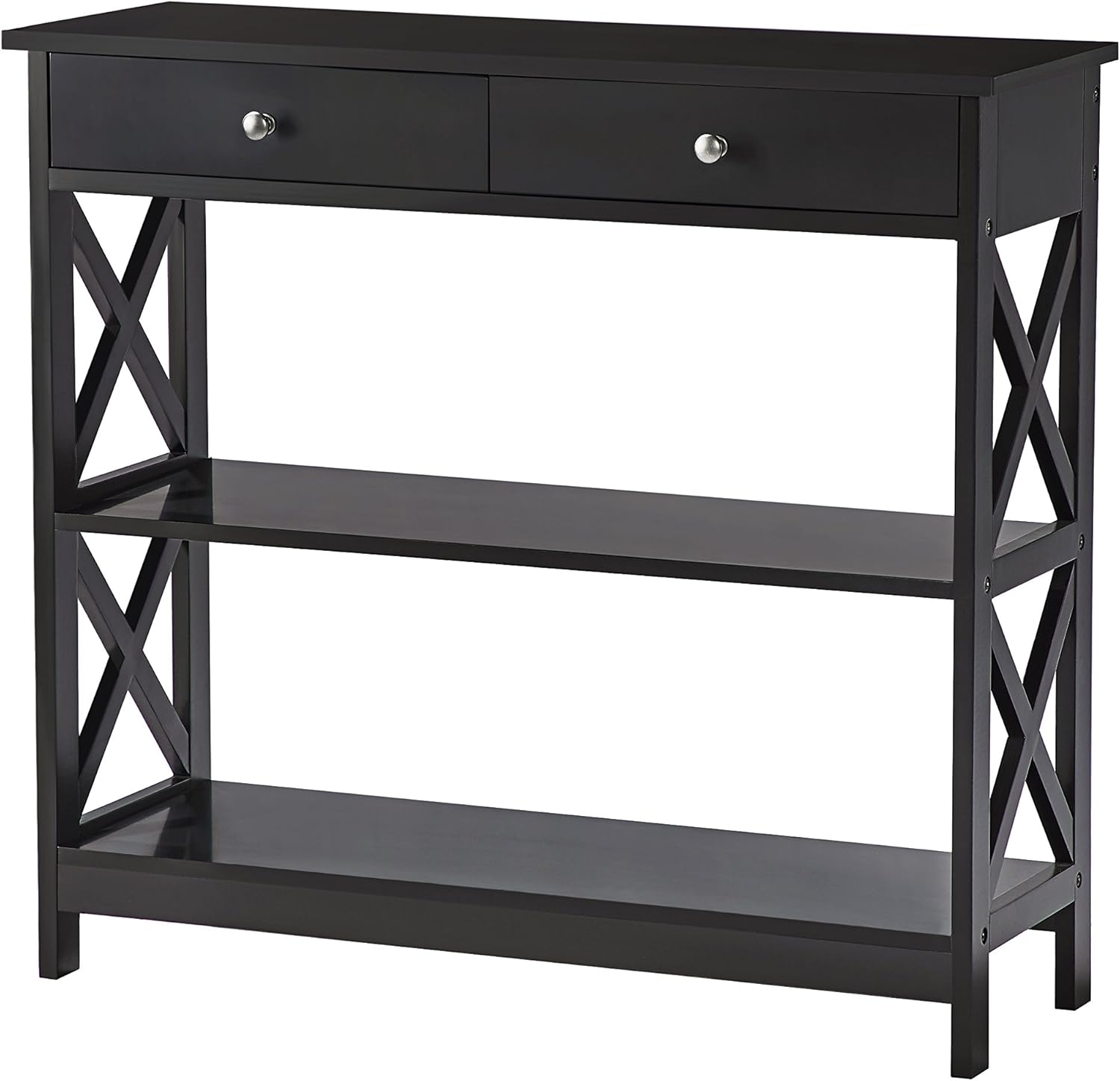 Black Finish 3-Tier Console Sofa Entry Table with Shelf/Two Drawers: Kitchen & Dining