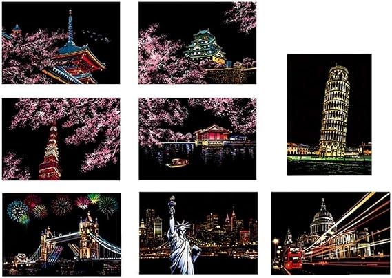 Amazon スクラッチアート はがきタイプ 8枚入り 削るだけで美しいアート 塗り絵 ペーパーアート 桜 花火 スクラッチペンセット付け 14cm ペーパーアート 通販