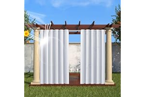 Soulitem Outdoor Curtains Waterproof for Patio, Blackout Curtains with Grommet 1 Panel for Outdoor & Indoor, for Pavilion Pergola Porch, Greyish White, 100x95in(254x241cm)