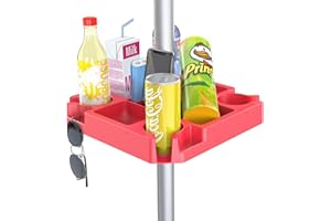 Keten 16" Beach Umbrella Table Tray with 4 Cup Holders, 4 Snack Compartments, 4 Sunglasses Holes, 4 Phone Slots, Umbrella Table for Beach, Patio, Garden, Swimming Pool