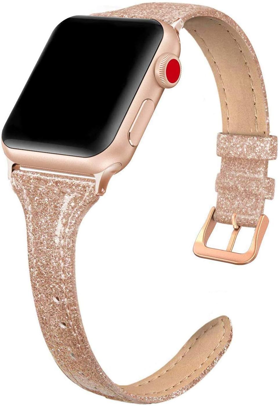 SWEES Leather Band Compatible for Apple Watch 42mm 44mm 45mm, Slim Thin Dressy Elegant Genuine Leather Strap Compatible for iWatch Series 8, 7, 6, 5, 4, 3, 2, 1, SE, Sport & Edition Women, Glistening Rose Gold