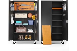 METALTIGER Extra-Spacious Metal Storage Cabinet with Wheels - Garage Storage Cabinet with Locking Doors, Adjustable Shelf Height, Additional Leg Levelers, Pegboard and Accessories (Black)