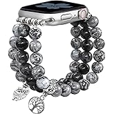 Newlibery Natural Stone Bracelet Beaded-Bands Women Compatible with Apple Watch 38mm 40mm 41mm 42mm (S10/11) Feminine Cute Handmade Stretch Strap for iWatch Series 11/10/9/8/7/6/5/4/3/2/1 SE 3/2/1