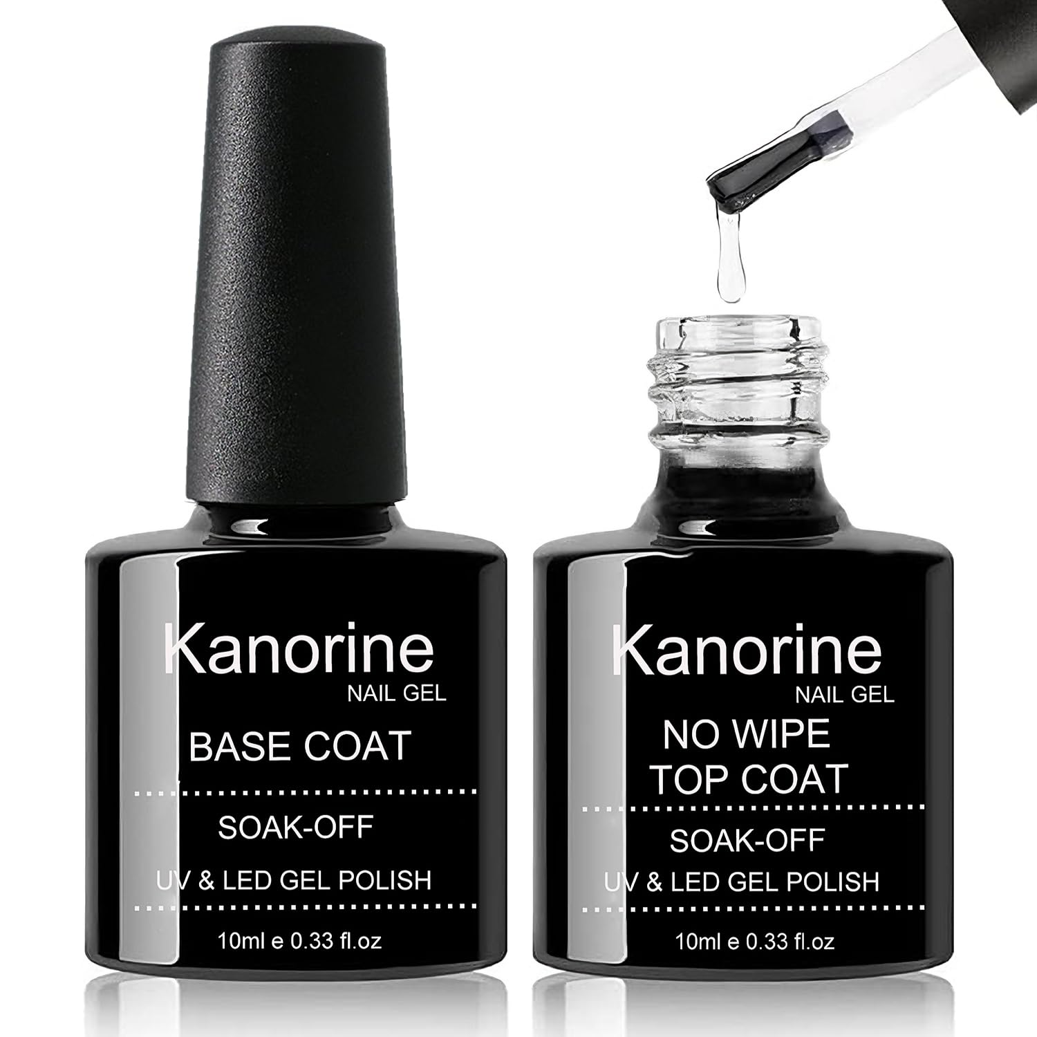 Kanorine Gel Nail Polish Base Coat and No Wipe Top Coat Set, Shine Finish TopCoat and Long Lasting Multi-Functional BaseCoat,Soak-Off UV LED Gel Nail Art Design Manicure New Upgraded 2×10ml — image 1