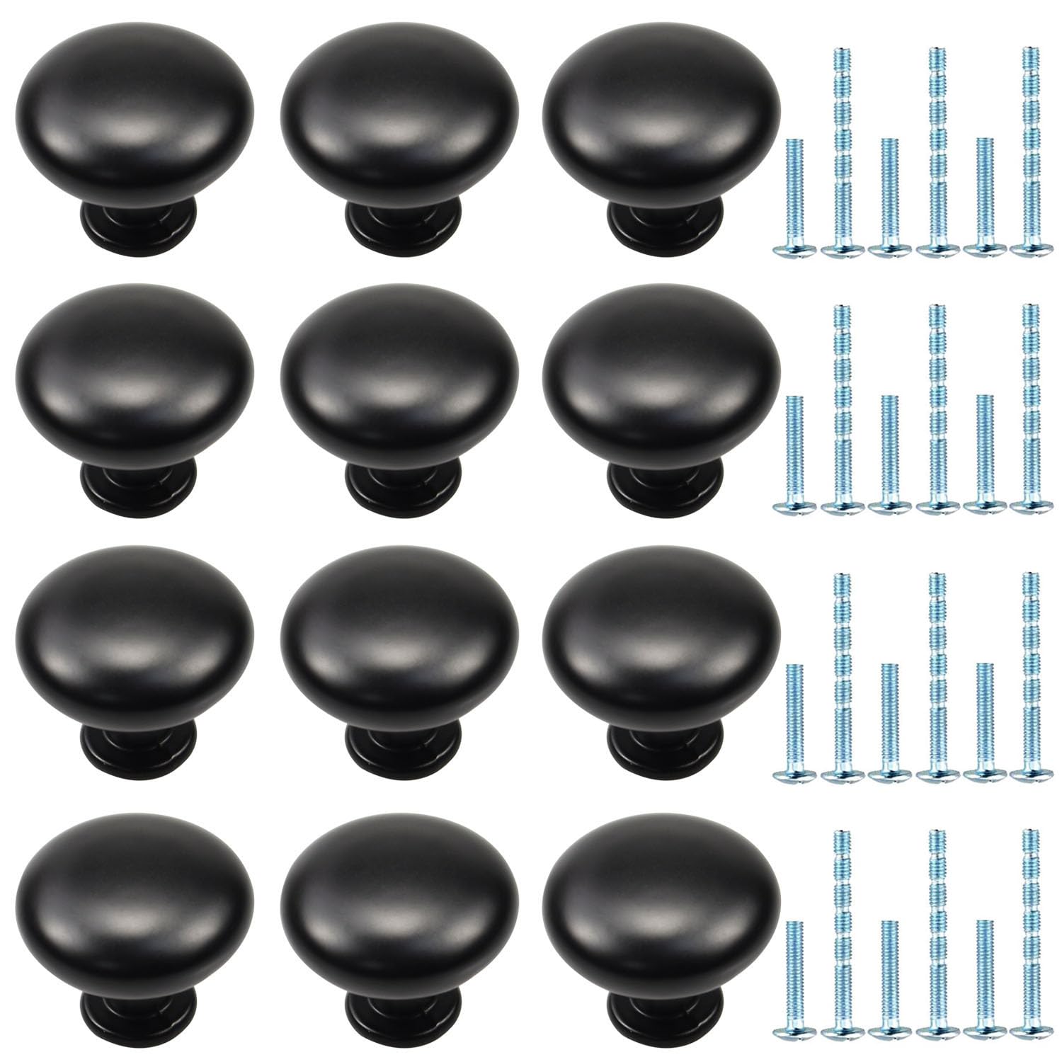 atopo 12Pcs Cabinet Knobs, Drawer Knobs with 2 Screws, Black Cupboard Handles, Round Drawer Handles, 1.18" Aluminum Alloy Door Knob for Bedroom Kitchen Bathroom