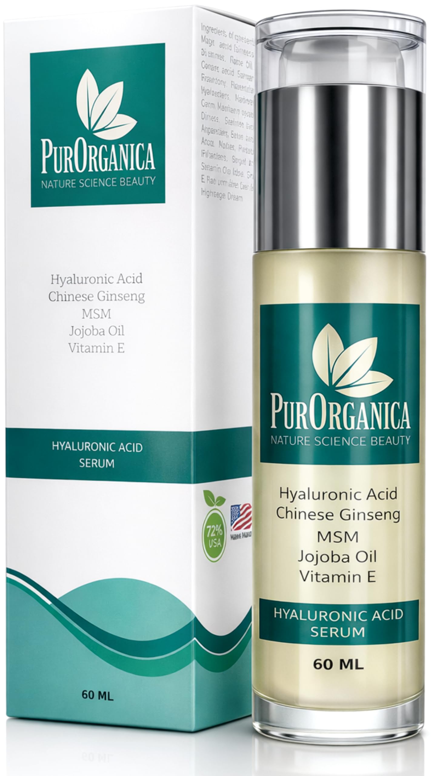 PurOrganica Hyaluronic Acid Face Serum - HUGE 60 ML BOTTLE – The Best Anti-Ageing Serum for Fine Lines & Wrinkles - Hydrating, Plumping, Brightening - Lightweight, Fast-Absorbing – Vegan, Cruelty-Free