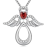 ZDaoBen 925 Sterling Silver Guardian Angel Pendant Necklace for Women with Birthstone Cubic Zirconia Little Angel Pendant Necklace Jewelry 18 inch Chain