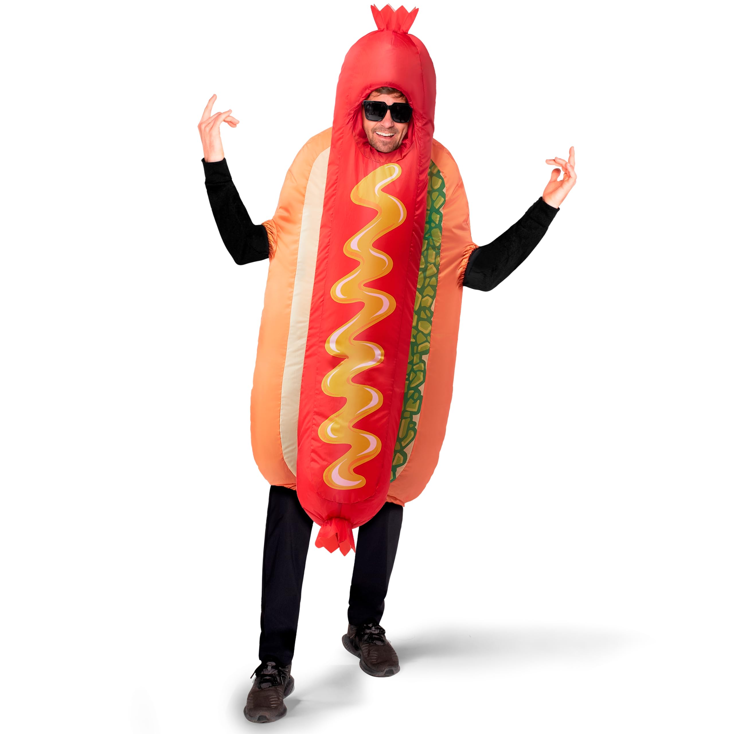 Photo 1 of Spooktacular Creations Adult Inflatable Costume, Full Body Hotdog Blow-up Costume, Deluxe Food Themed Halloween Costume for Cosplay Parties