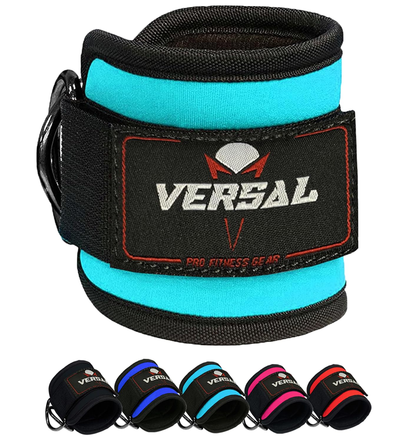 VERSAL Ankle Straps for Cable Machines Attachment Gym Ankle Cuff 7mm Padded Double D Weight Lifting Ankle Strap for Men Women,Glute Workouts,Leg Extensions,Curls,Booty Hip Abductors (Single, Cyan)