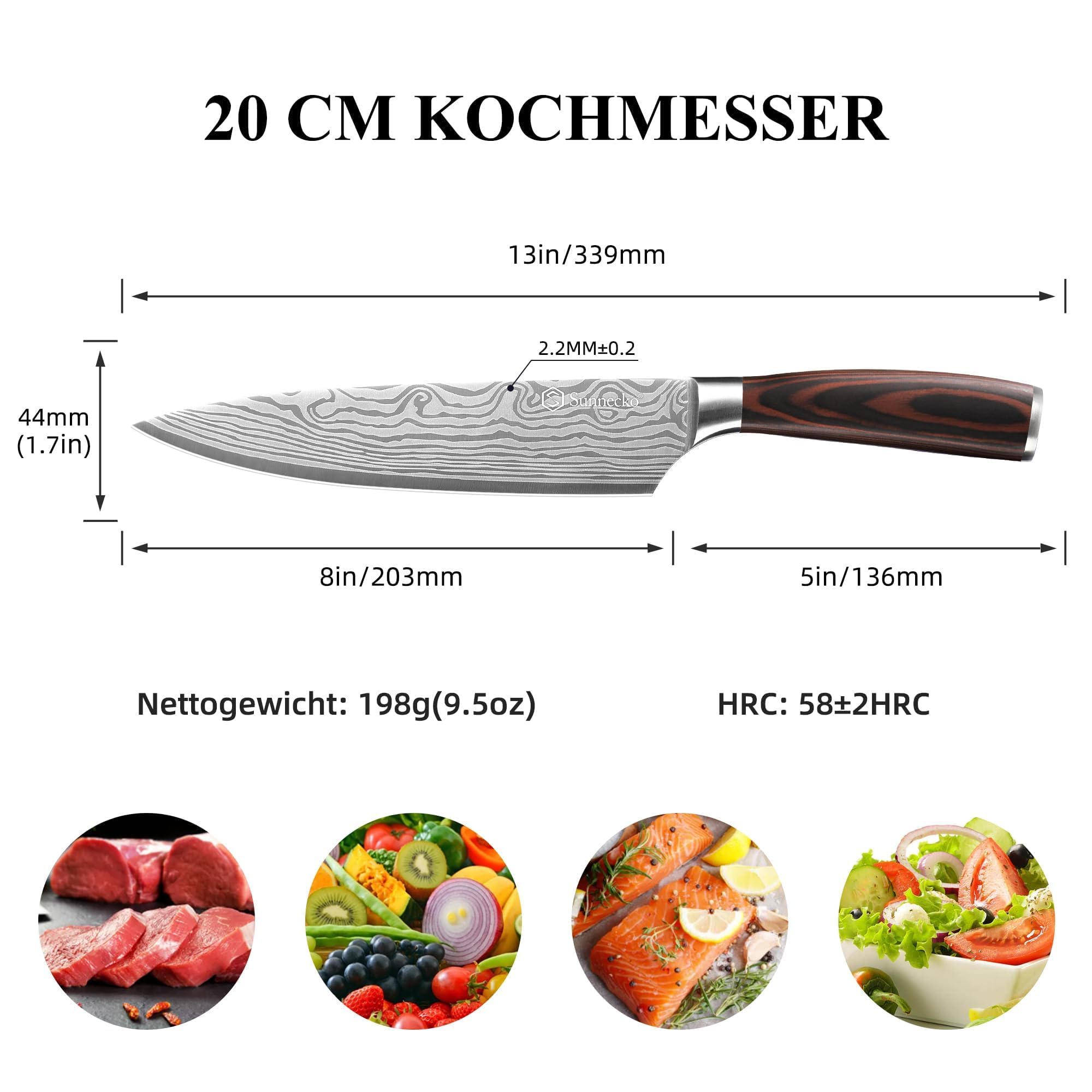 Sunnecko 20cm Messer Küchenmesser Kochmesser 4