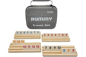 uvcany Travel Rummy Cube Set with 4 Wooden Racks, 106 Rummy Cube Game Tiles with Portable Case for Family Classic Board Games - Travel Edition