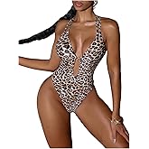 Milumia Women's Leopard Print One Piece Swimsuit Tummy Control Criss Cross Back Bathing Suits