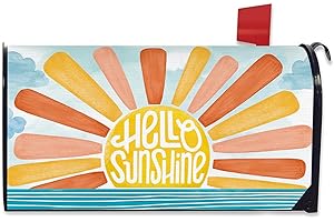 FBCOO Hello Sunshine Sun Boho Mailbox Cover Magnetic Standard Size 20.5" x 18", Spring Summer Sea Ocean Decorative Post Letter Box Wrap Decor, Bohemian Seasonal Garden Yard Outdoor Decoration