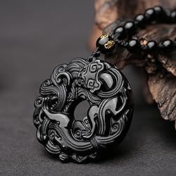 VIKCAUX Obsidian Dragon Necklace for Men Black