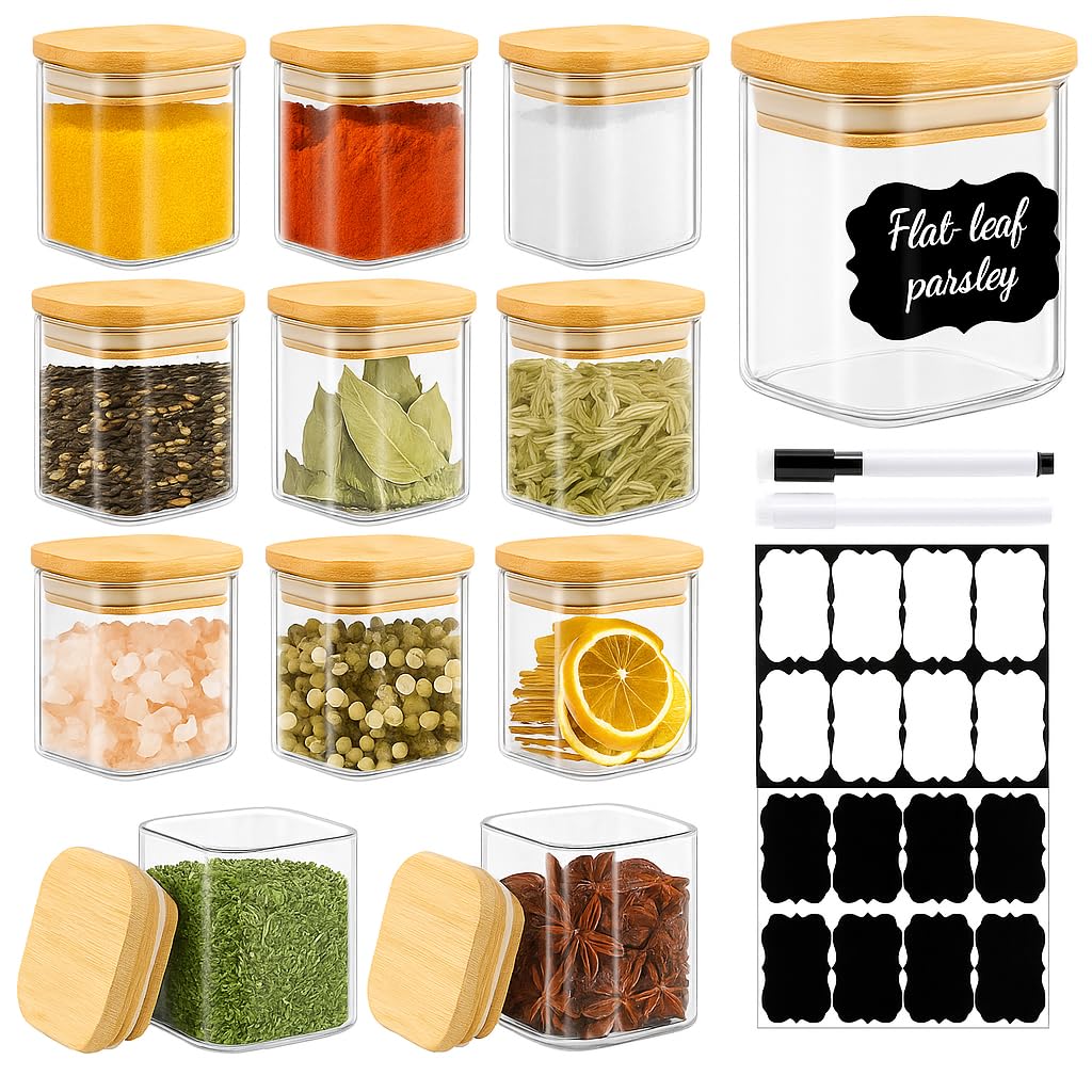 Photo 1 of **MISSING PARTS - See clerk notes**
TBWIND 12 Pack 4 oz Square Glass Spice Jars with Lids and Labels – Airtight Small Seasoning Containers Set, Clear Glass Storage Jars for Seasoning, Spices, Kitchen Pantry Organization