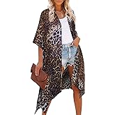 Moss Rose Women's Beach Cover up Swimsuit Kimono with Bohemian Floral Print, Loose Casual Resort Wear