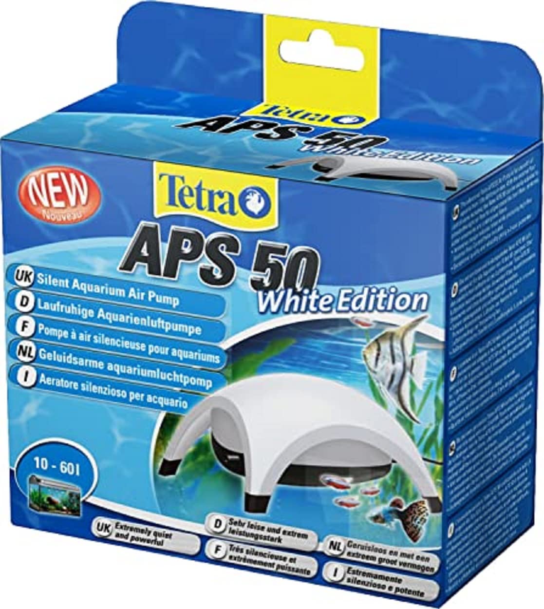 Tetra APS50 Silent Aquarium Air Pump for 10 - 60 Litre Fish Tanks, White
