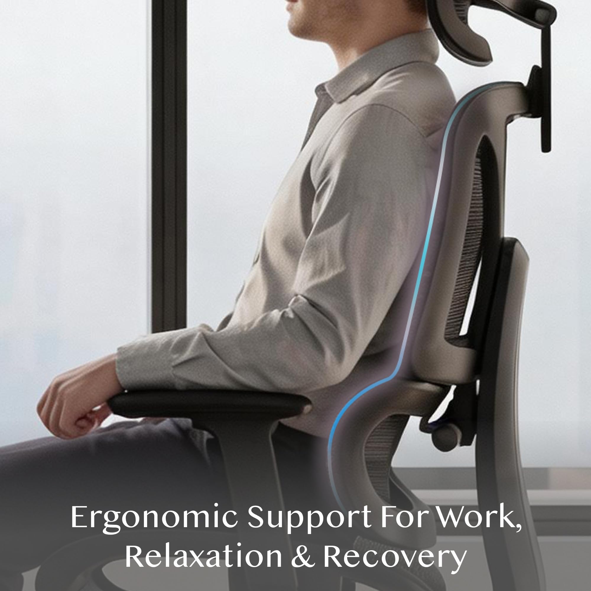 FLEXISPOT Ergonomischer Bürostuhl Schreibtischstuhl mit Fußstütze, 3D-Armlehnen, 3D-Kopfstütze, 5D-Rückenlehne, Atmungsaktiver Sitz Belastbar bis 136 kg Arbeitsstuhl, ErgoX, Dunkelgrau 9