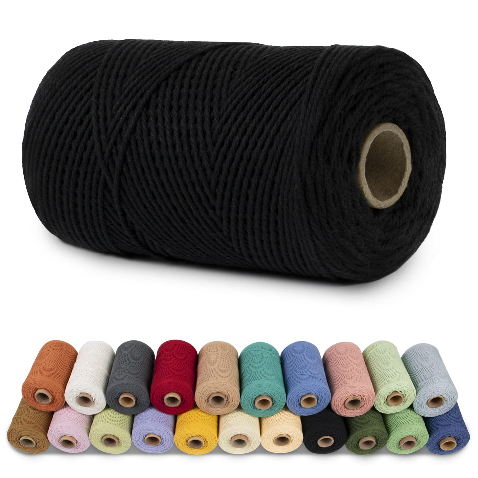 LEREATI Macrame Cord 1mm x 200m, Cotton Cord Macrame Yarn, 3 Strand Twisted Macrame String for Wall Hanging, Knitting, Beading, Gift Wrapping, DIY Crafts, Christmas Decoration (Black) — image 1