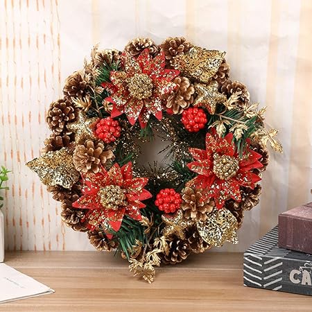 Esterno Finestra Decorazioni Natalizie.Ghirlanda Di Natale Cono Di Pino Ghirlanda Con Palla Dorata Ghirlanda Di Fiori Per Interni All Esterno Porta Anteriore Finestra Home Decorazione Alberi Da Appendere Decorazioni Di Natale Amazon It Casa E Cucina