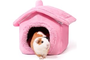 ONEJU Guinea Pig Hideout - Guinea Pig Bed, Separable Plush Roof, Bunny Hideout, Rabbit Bed, House Bed for Small Pets, Pure Pi