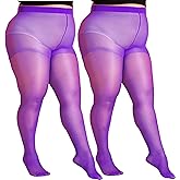 LUCKELF Womens Classic Sheer Tights Plus Size 2 Pairs 20D Flat Gusset Stockings High Waist Pantyhose