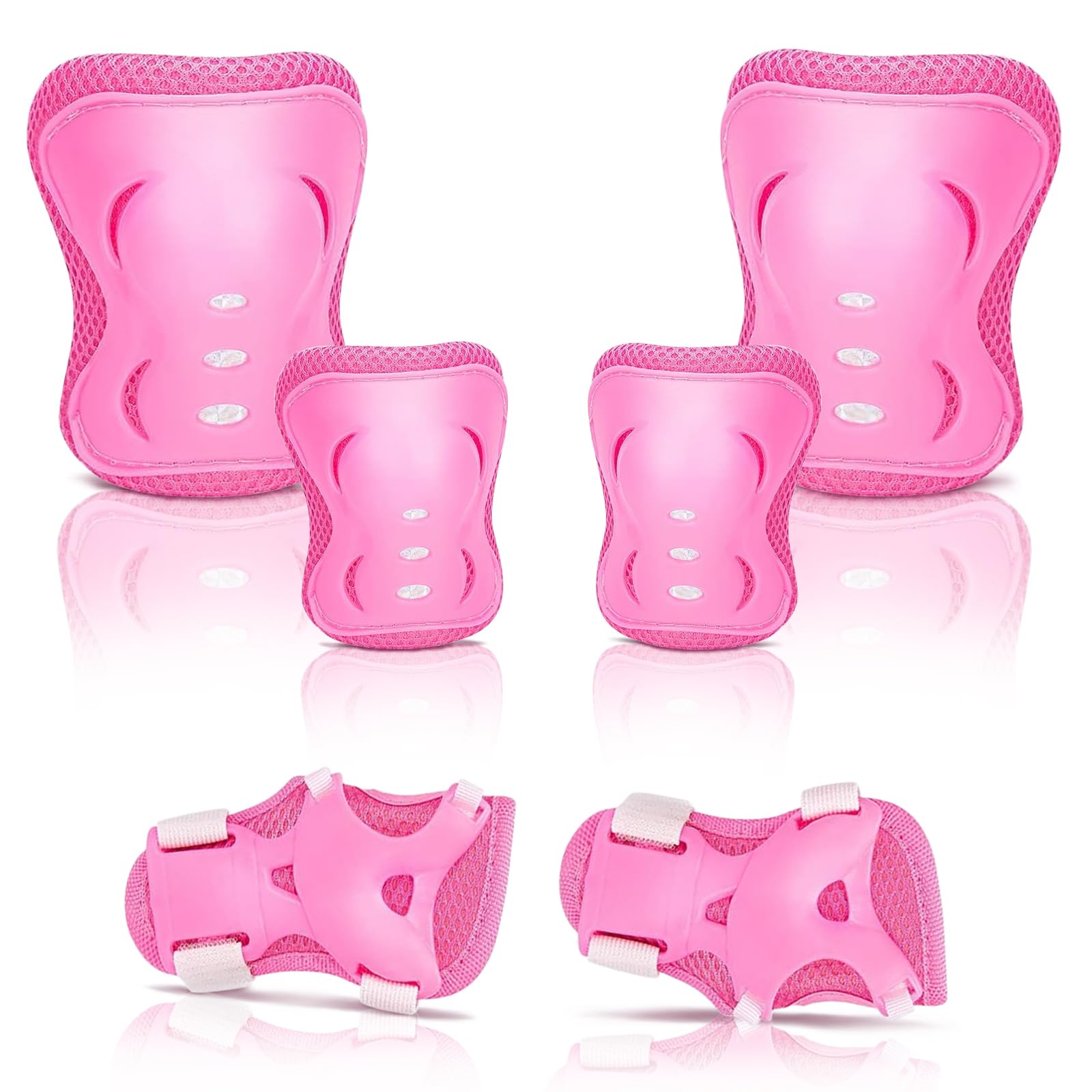 Knee Pads for Kids Protective Gear Set - Knee Pads, Elbow Pads, and Wrist Guards for Girls Boys Skating Skateboard Scooter, Bike, Cycling, Rollerblading, Motorcycle Bike (Pink)