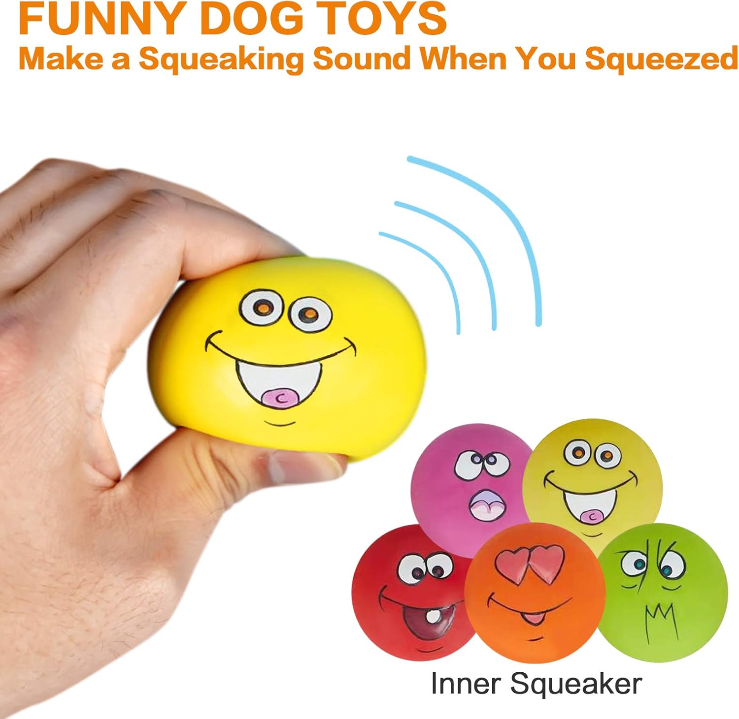 Kitchen & Dining : Dog Toy, Squeaky Dog Toys Chewing Durable Teething Latex Rubber Soft Interactive Fetch Play Dog Balls with Funny Face for Puppy Small Medium Pet Dog (5PCS) : 