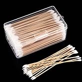 Norme 300 Pack 6 Inch Cotton Swabs Dual Tip Wooden | Pointed Rounded Tips for Precision Work, Wooden Handle for Electronics Jewelry Ceramics Makeup Touch-ups, with Storage Case