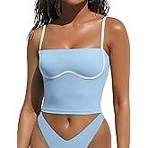 OMKAGI Womens Workout Tank Tops Adjustable Strap Longline Sports Bra Padded Sleeveless Top