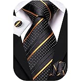 Hi-Tie 63" 70" Ties for Men Silk Extra Long Mens Ties Set and Pocket Square Cufflinks Paisley Necktie Business Wedding