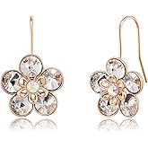 Austrian Crystal Flower Dangle Drop Earrings for Women 14K Gold Plated Hypoallergenic Hook Earrings Jewelry
