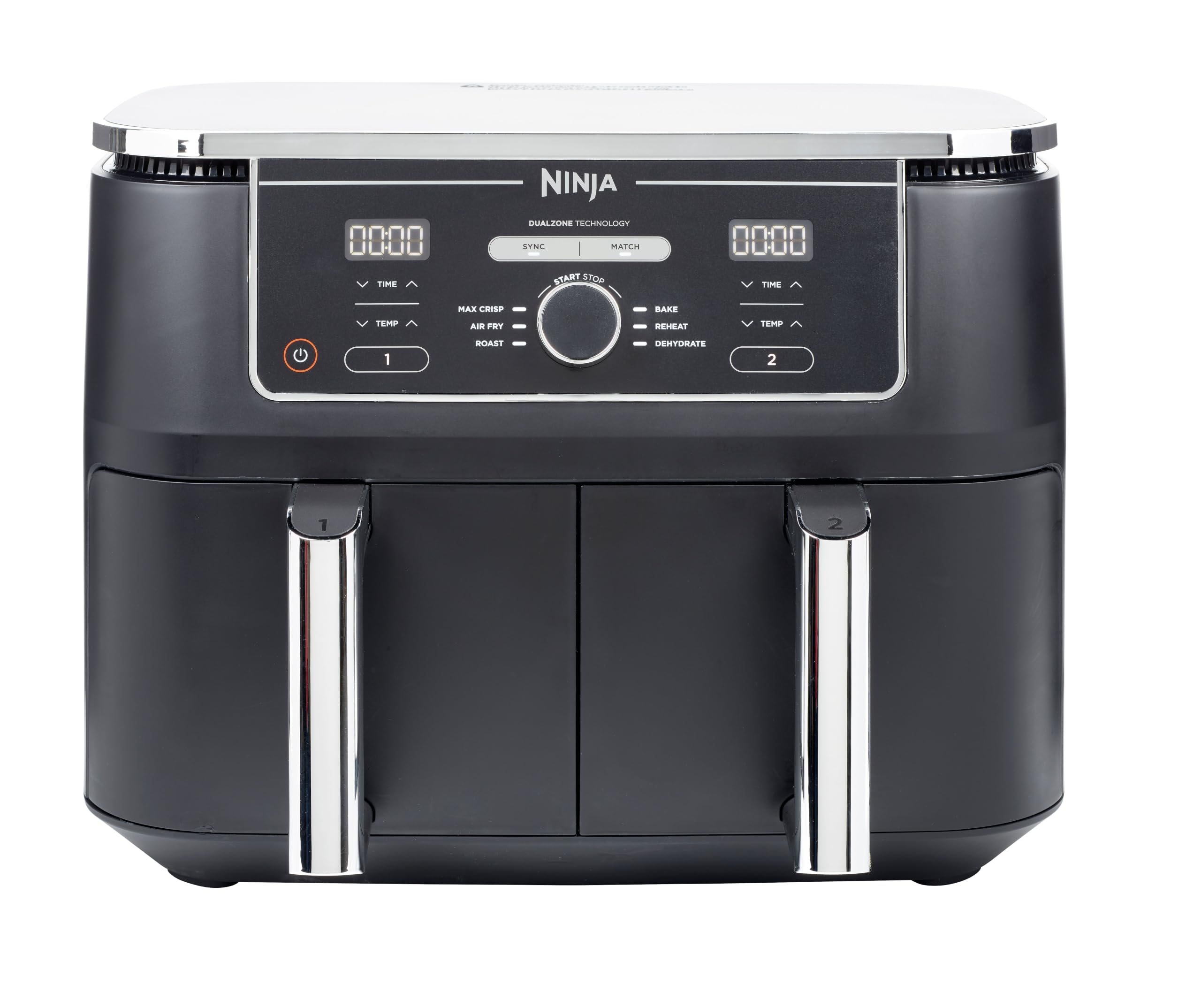 Ninja Foodi MAX Dual Zone Digital Air Fryer, 2 Drawers, 9.5L, 6-in-1, Uses No Oil, Max Crisp, Roast, Bake, Reheat, Dehydrate, Cook 8 Portions, Non-Stick Dishwasher Safe Baskets, Black AF400UK