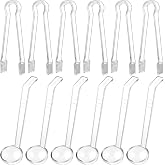 12 Pieces Plastic Serving Utensils Set Including 6 Pcs 1 oz Small Ladle and 6 Pcs Tong Acrylic Long Handle Ladle for Serving Sauce, Soup, Dressing, Punch Bowl, Gravy for Party Banquet Catering(Clear)