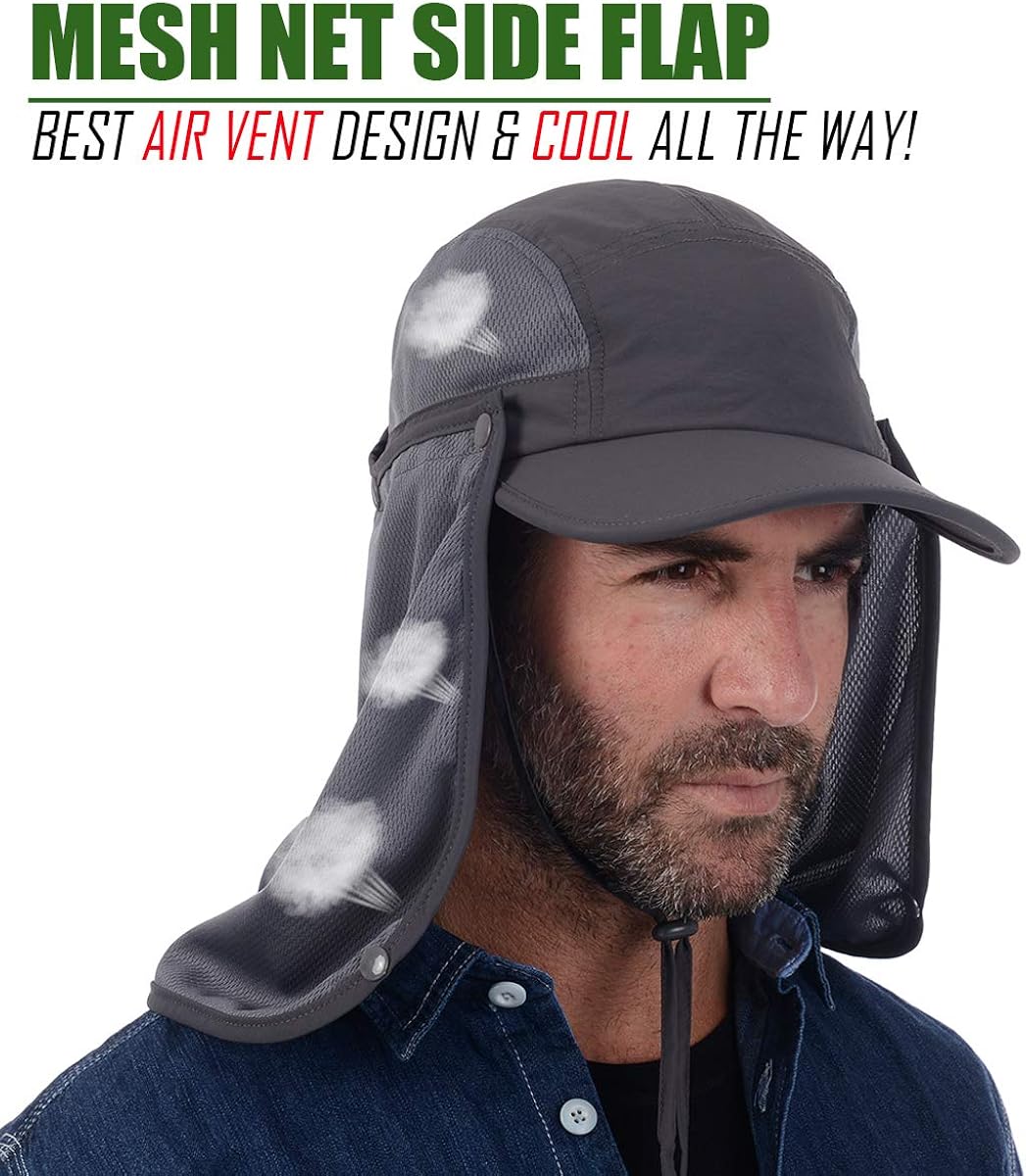 Sun Cap USHAKE Fishing Hat UPF 50 UV Protection Outdoor Hiking Jungle Mountain Sun Mens Quick Dry Baseball Cap Face Neck Cover Flap Water Resistant Breathable caps Flap Hats for Men Women New Unisex: Clothing