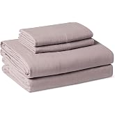 Amazon Basics King Bed Sheet, 4-Piece Bedding Set, Double Brushed Microfiber, Ultra Soft, Easy Care, Purple